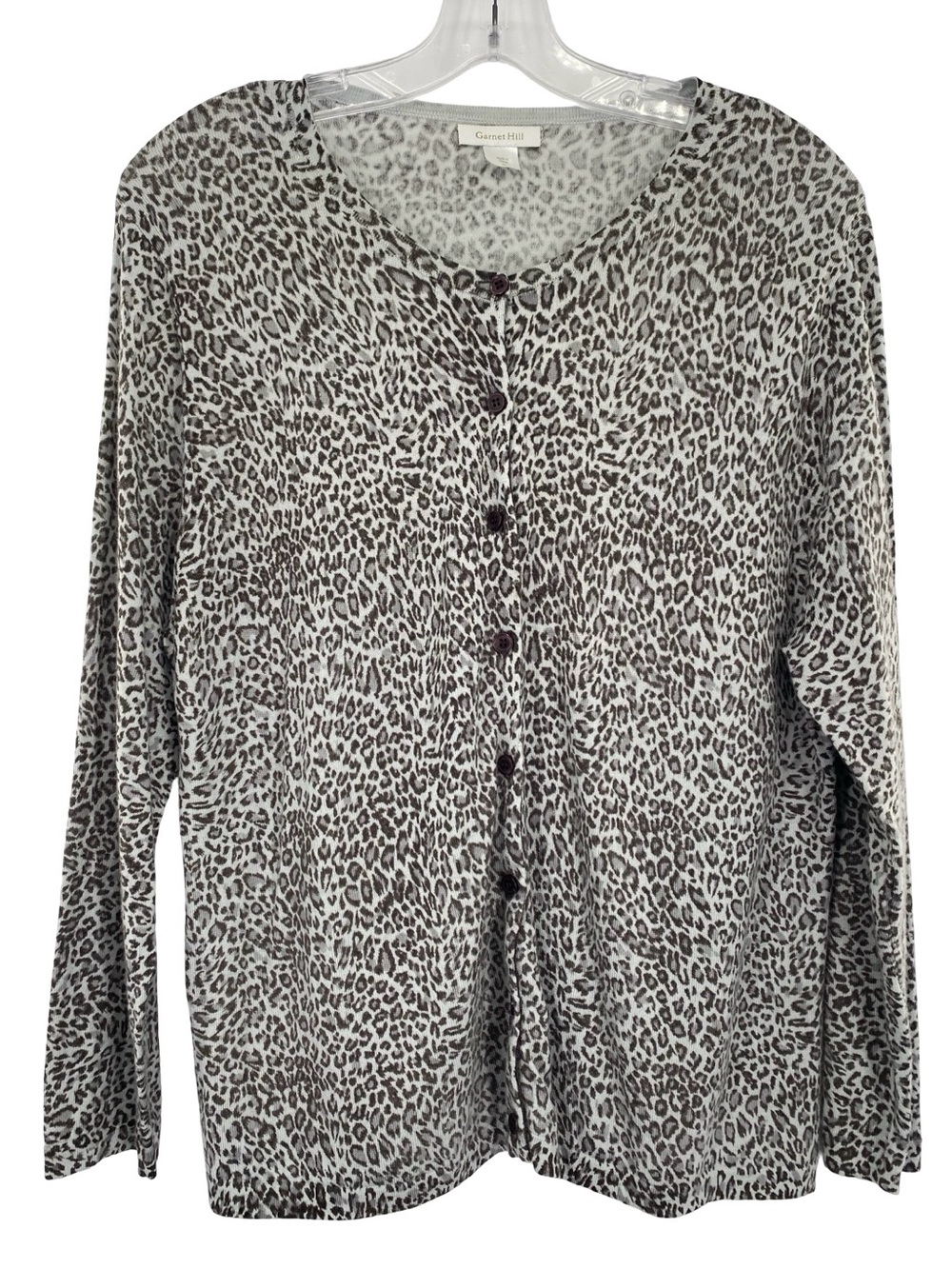 Garnet Hill Gray Leopard Print Wool Cardigan Sweater Size XL